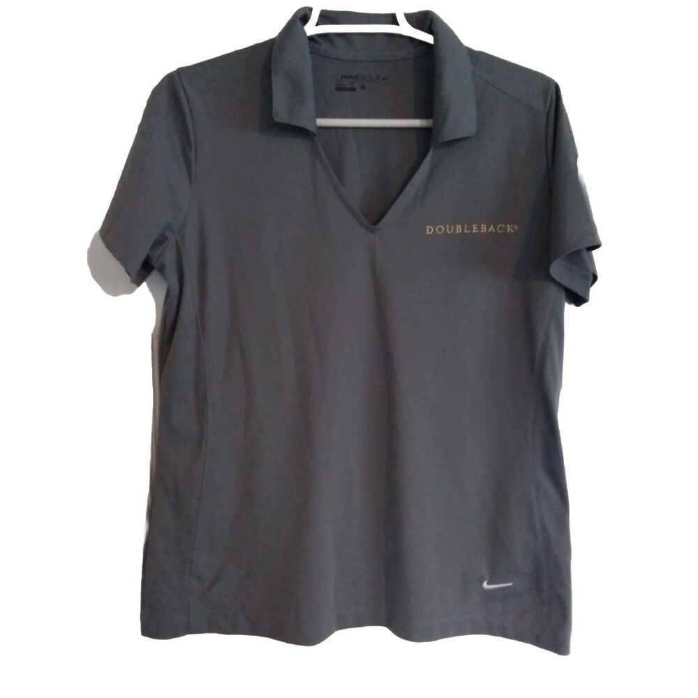 Nike Golf Doubleback Logo Collared Gray V Neck Polo Shirt Mens Size L Large